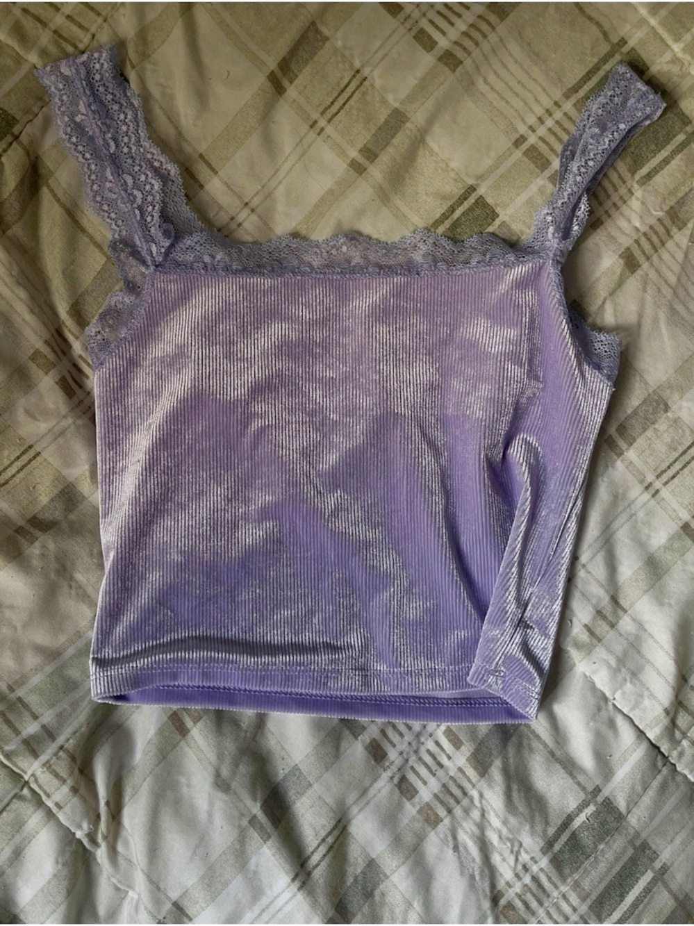 Forever 21 Lavender Lace-Trim Ribbed Crop Tank Top